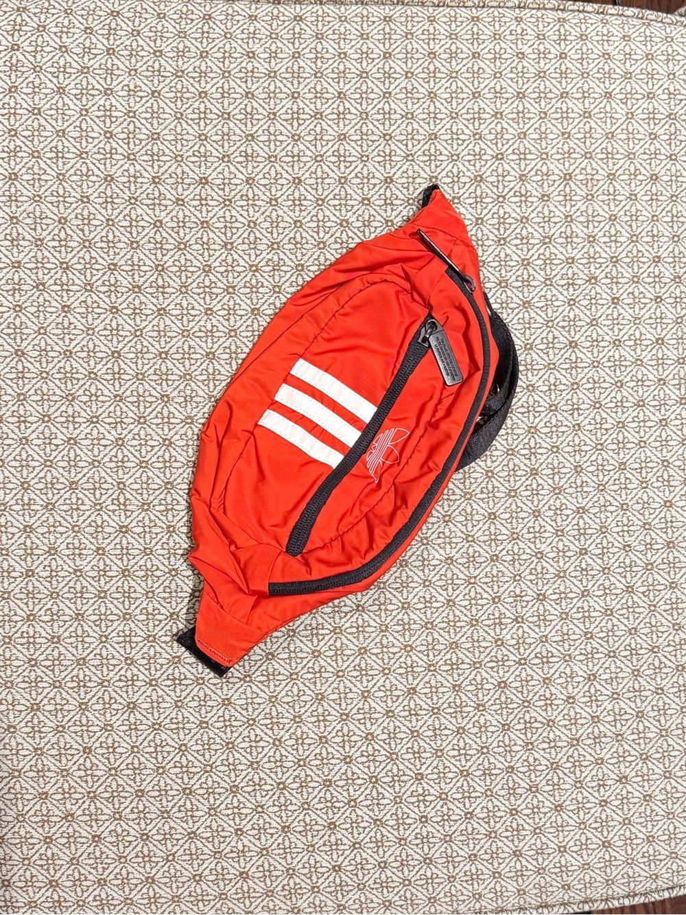 Red Adidas Waist Bag with White Stripe Accent